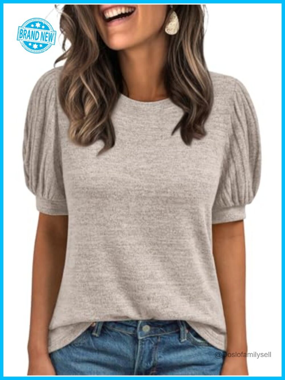 Womens Short Sleeve Crew Neck Tunic Top Soft Casual Blouse